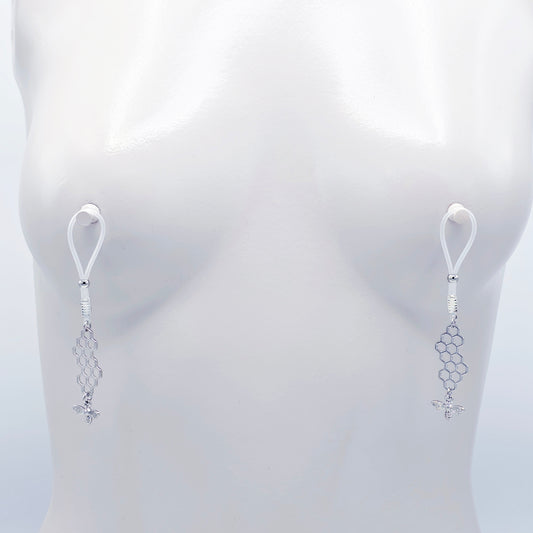 Bee Nipple Dangles on Nipple Nooses or your choice of Nipple Clamps. Non Piercing Nipple, BDSM