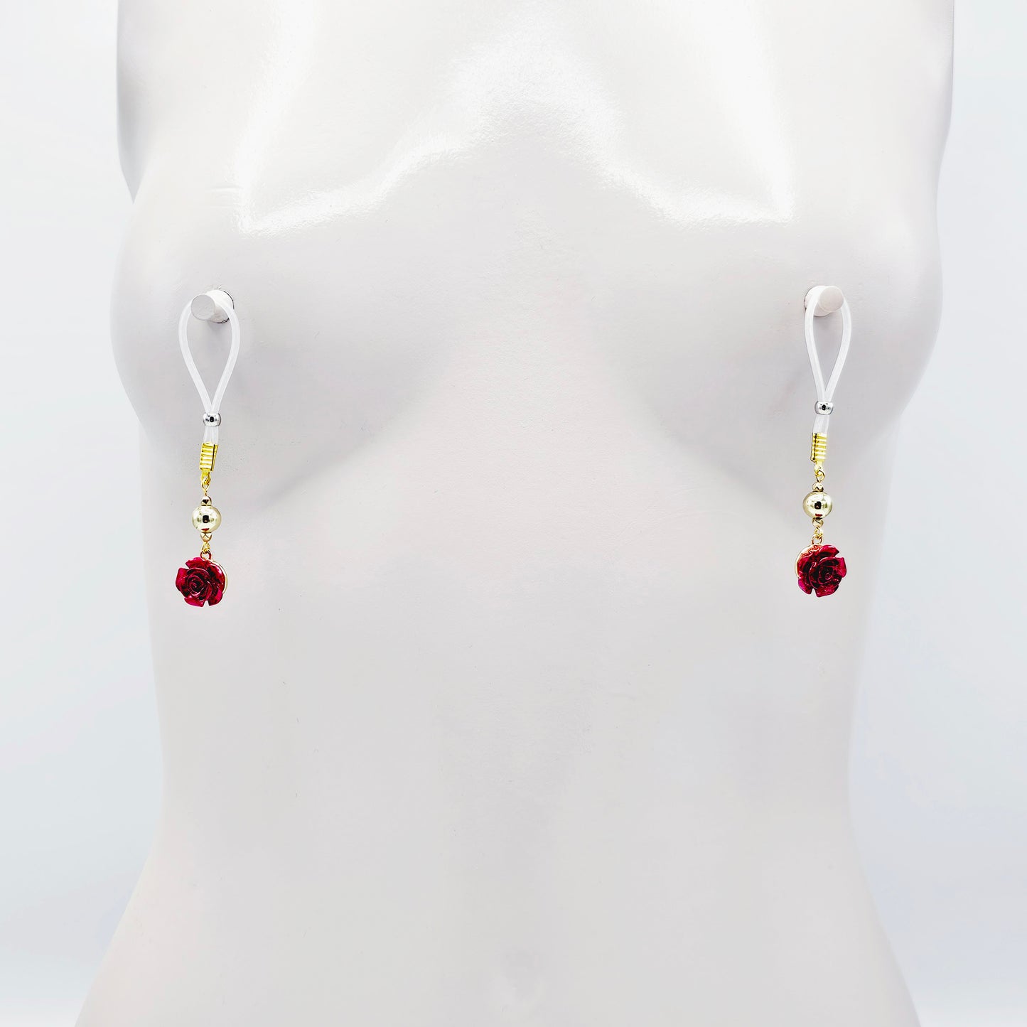 Nipple Nooses or Nipple Clamps with Gold and Red Roses