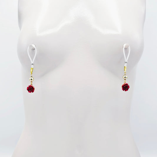 Nipple Nooses or Nipple Clamps with Gold and Red Roses