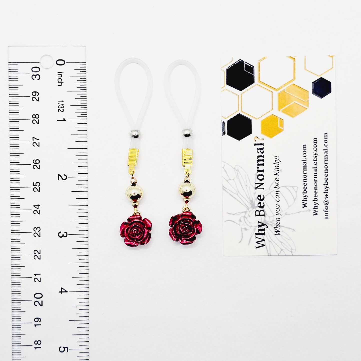 Nipple Nooses or Nipple Clamps with Gold and Red Roses