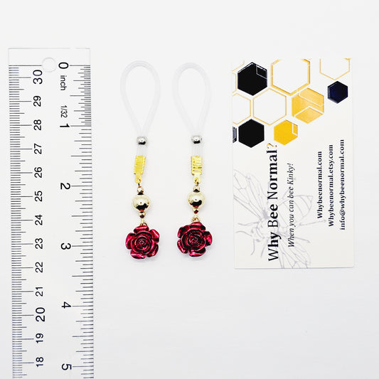 Nipple Nooses or Nipple Clamps with Gold and Red Roses