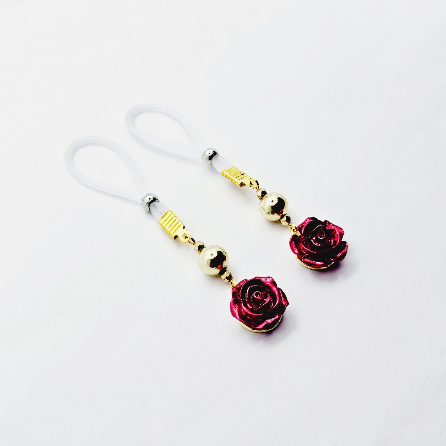 Nipple Nooses or Nipple Clamps with Gold and Red Roses