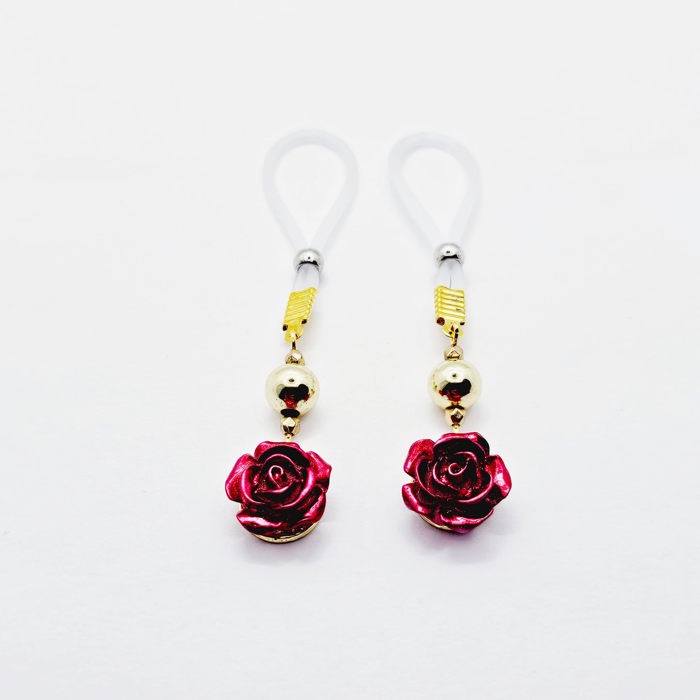 Nipple Nooses or Nipple Clamps with Gold and Red Roses
