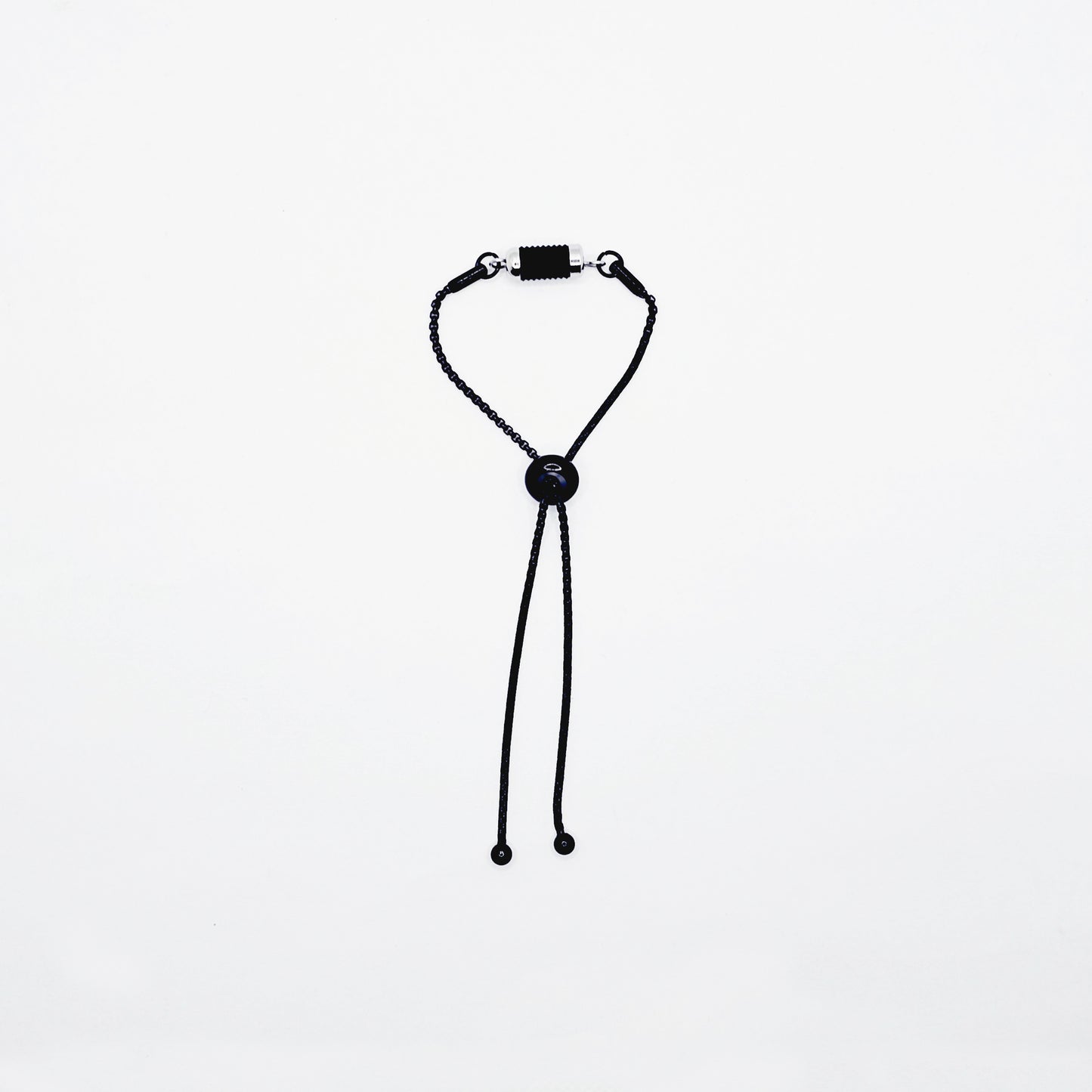 Penis Chain Noose Bracelet. Black Stainless Steel Adjustable Bolo Style Cock Ring with Stimulating Barrel Roller