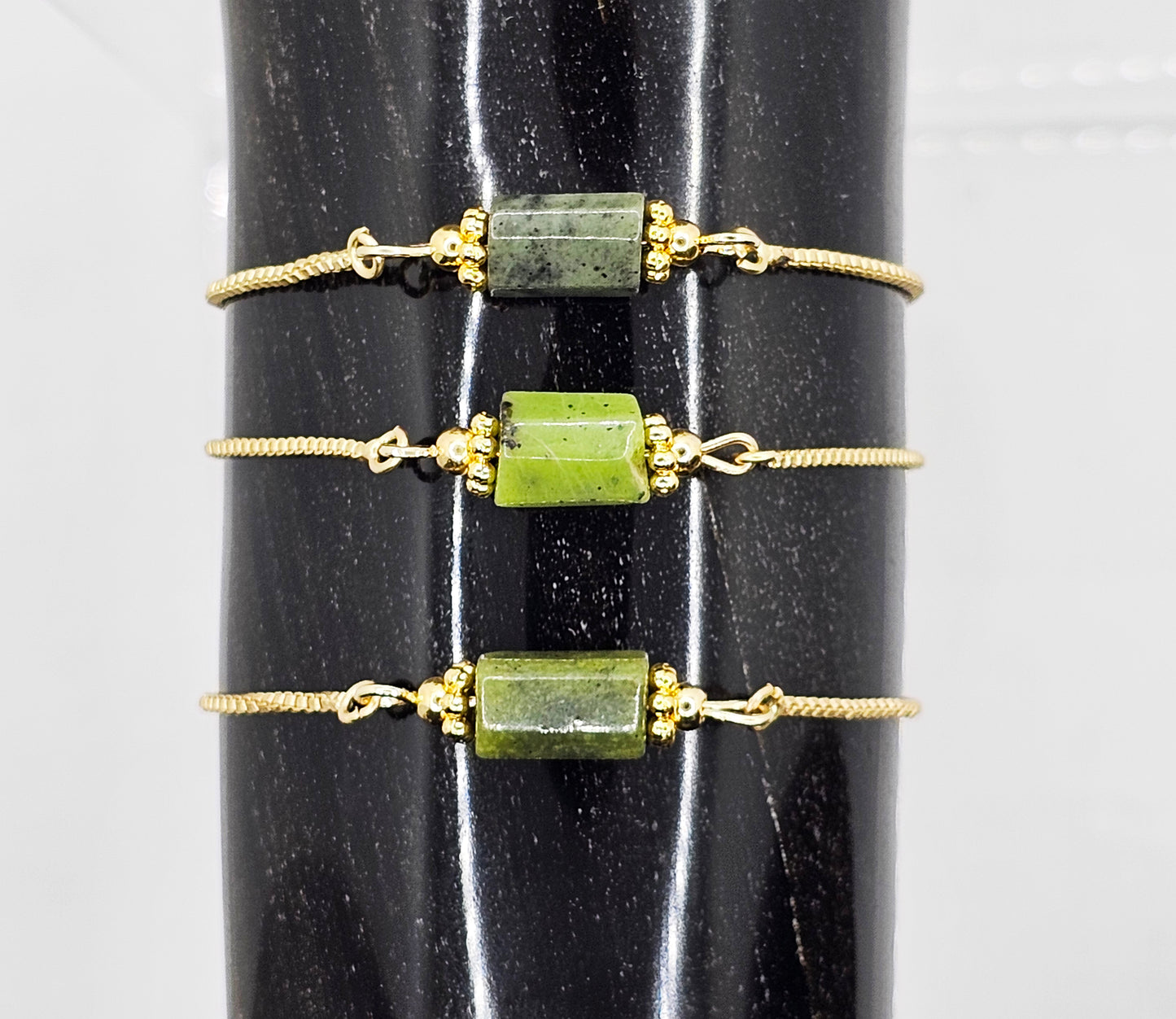 Gold Penis Noose with Jade and 18K Gold Roller. Non Piercing Genital Jewelry for Men. Adjustable Cock Ring Penis Chain.