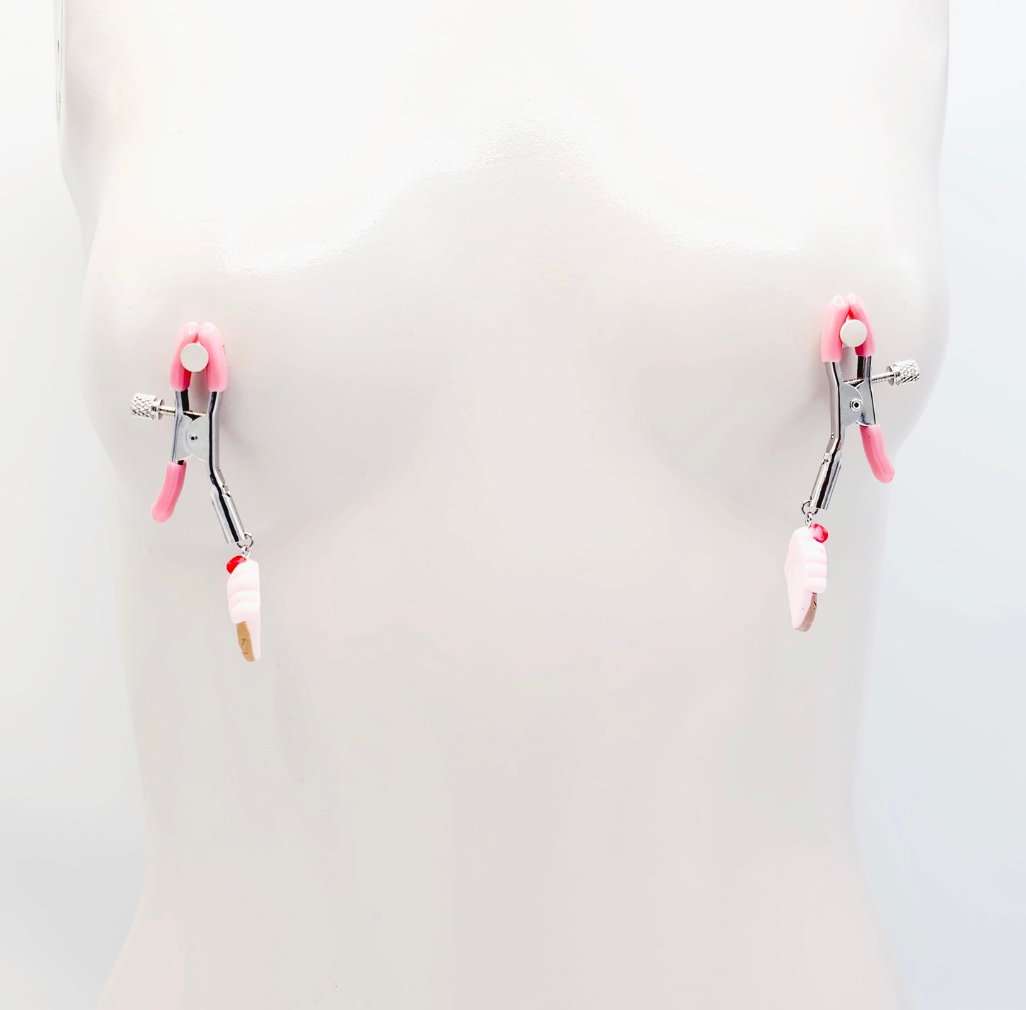 DDLG Nipple Clamps. Pink Ice Cream Cone Adjustable Clamps