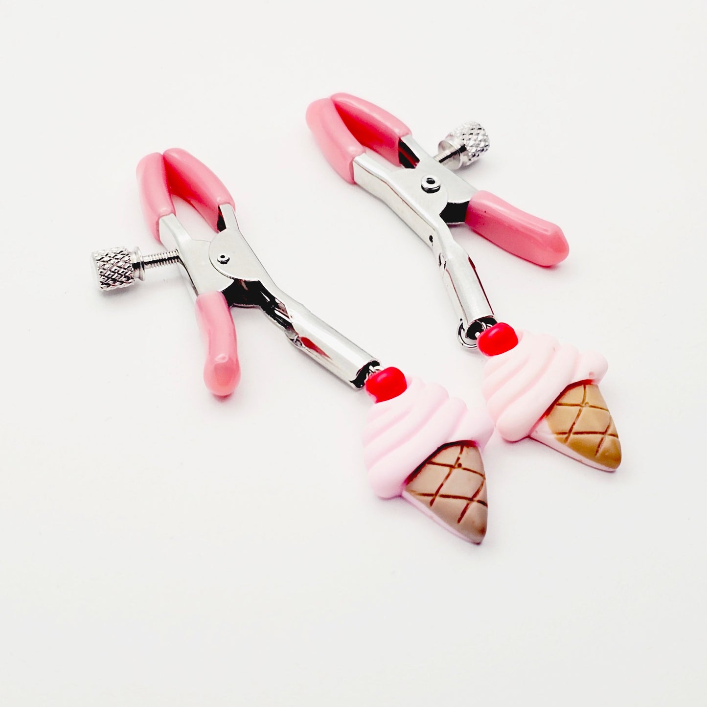 DDLG Nipple Clamps. Pink Ice Cream Cone Adjustable Clamps