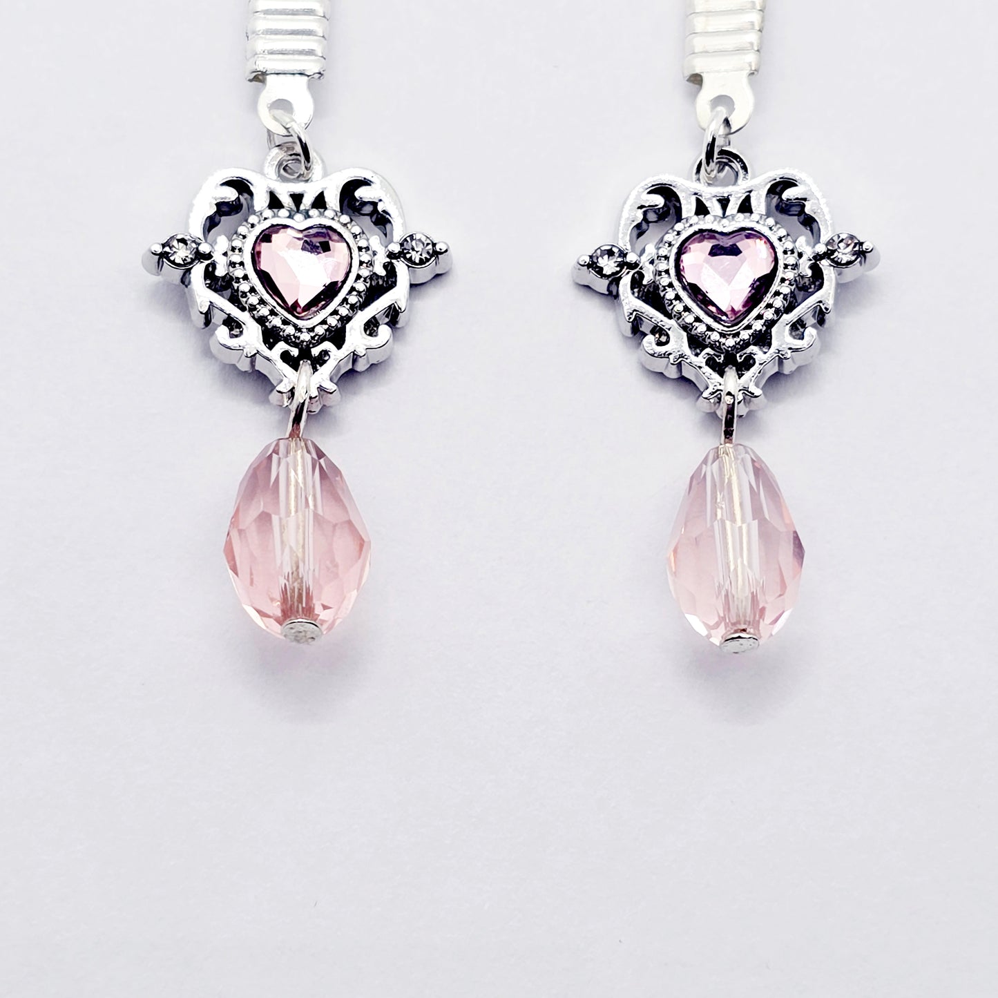 Pair of Fake Nipple Piercings with Pink Gem Heart | Nipple Nooses For Daily Wear | Or Your Choice of Nipple Clamps | MATURE Nipple Jewelry