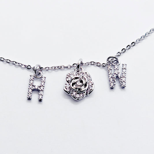 Discreet Hotwife Necklace, Platinum and CZ H W and Rose Pendants. Elegant Gift for Hotwife.