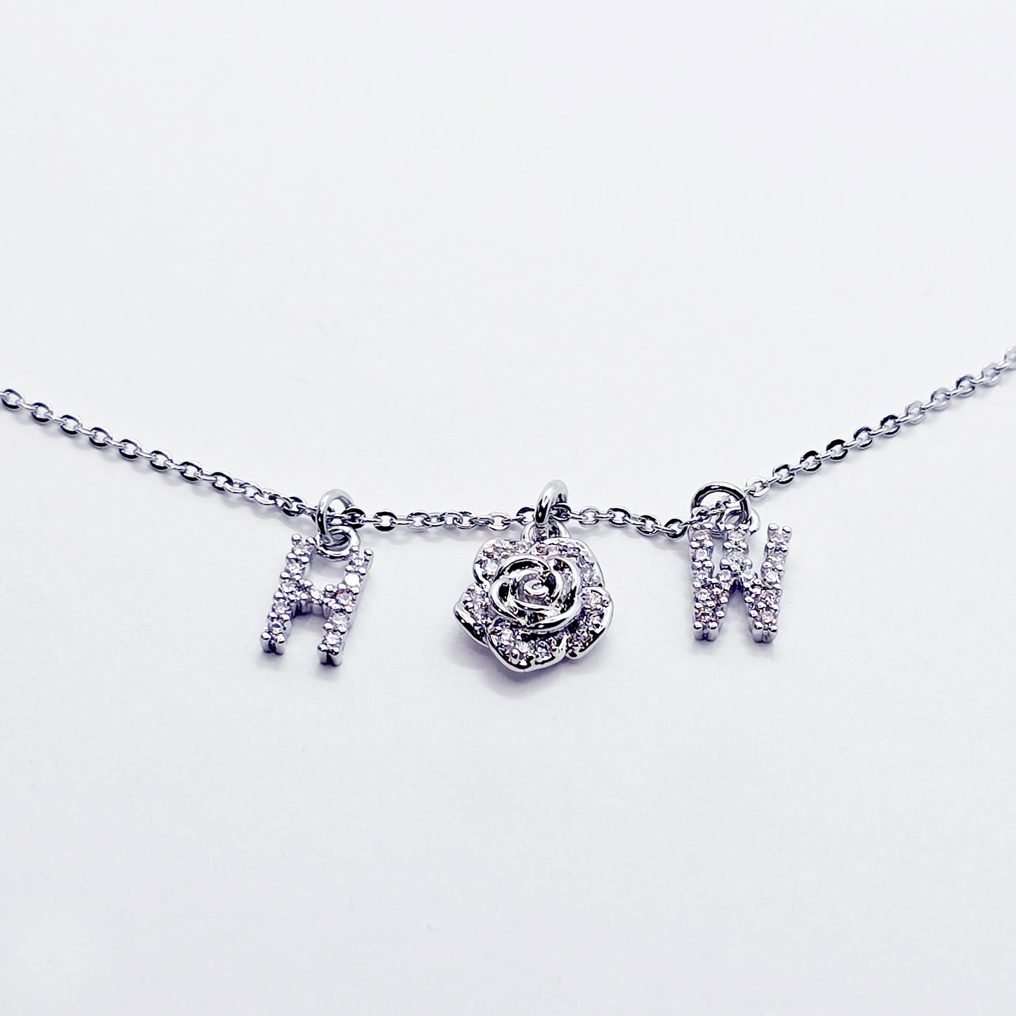 Discreet Hotwife Necklace, Platinum and CZ H W and Rose Pendants. Elegant Gift for Hotwife.
