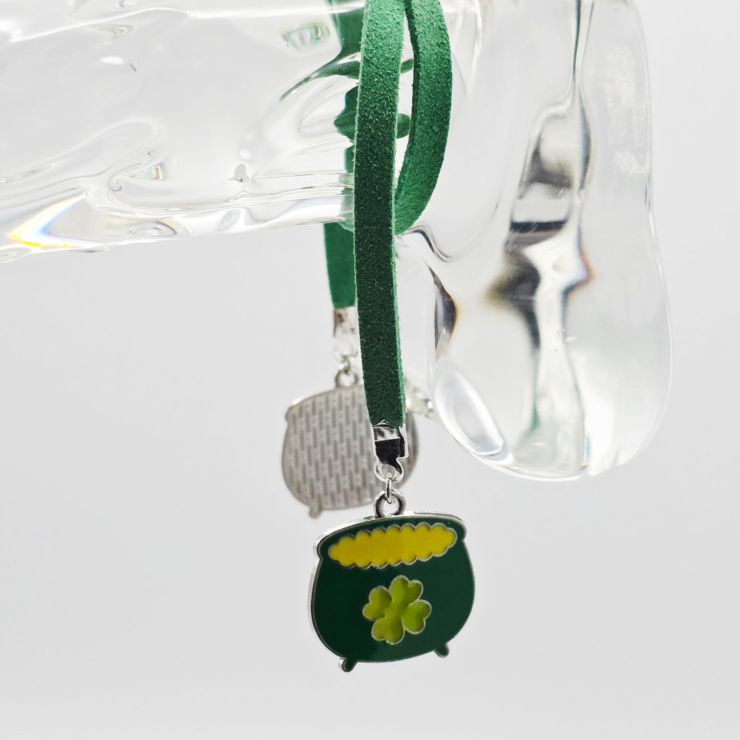 Pot O' Gold Penis Noose. Green Adjustable Cock Bracelet with Shamrock Pots of Gold Pendants.