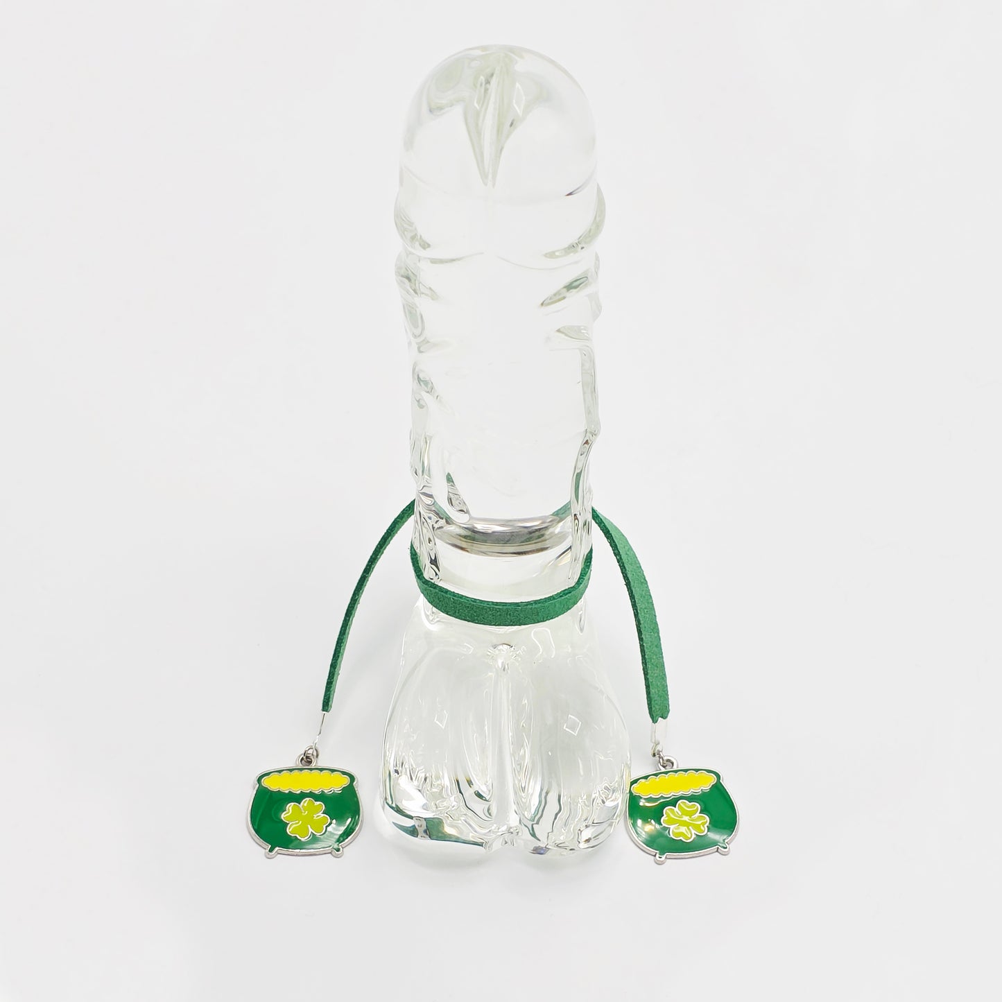 Pot O' Gold Penis Noose. Green Adjustable Cock Bracelet with Shamrock Pots of Gold Pendants.