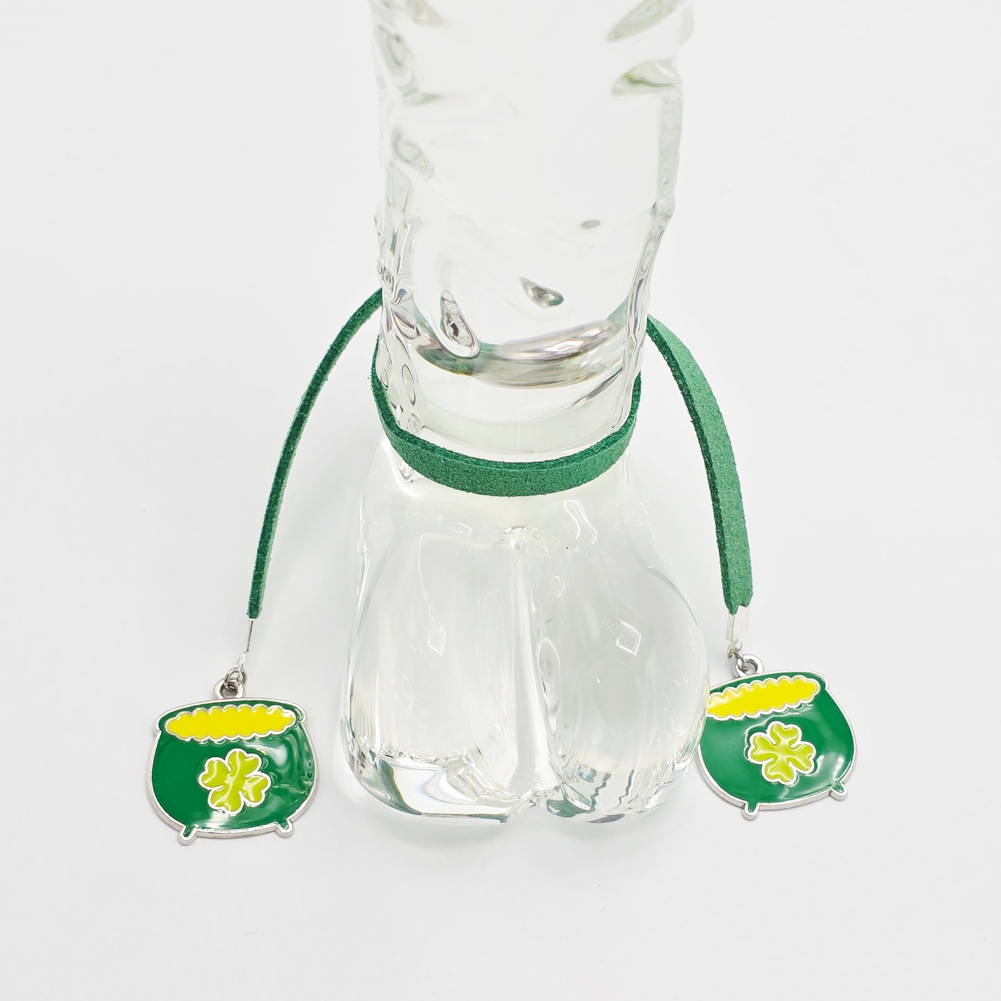 Pot O' Gold Penis Noose. Green Adjustable Cock Bracelet with Shamrock Pots of Gold Pendants.