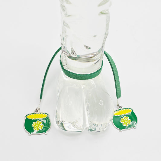 Pot O' Gold Penis Noose. Green Adjustable Cock Bracelet with Shamrock Pots of Gold Pendants.