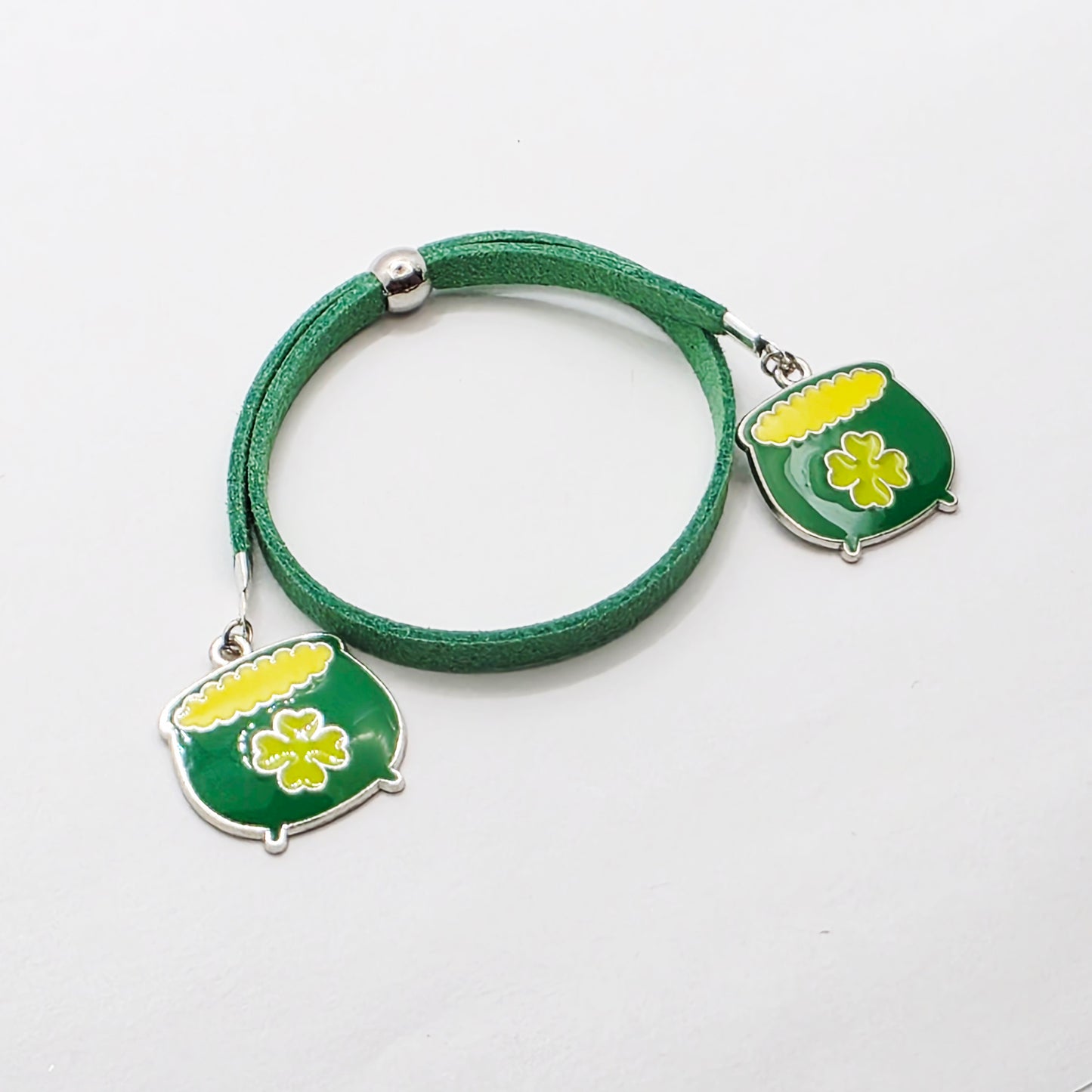 Pot O' Gold Penis Noose. Green Adjustable Cock Bracelet with Shamrock Pots of Gold Pendants.