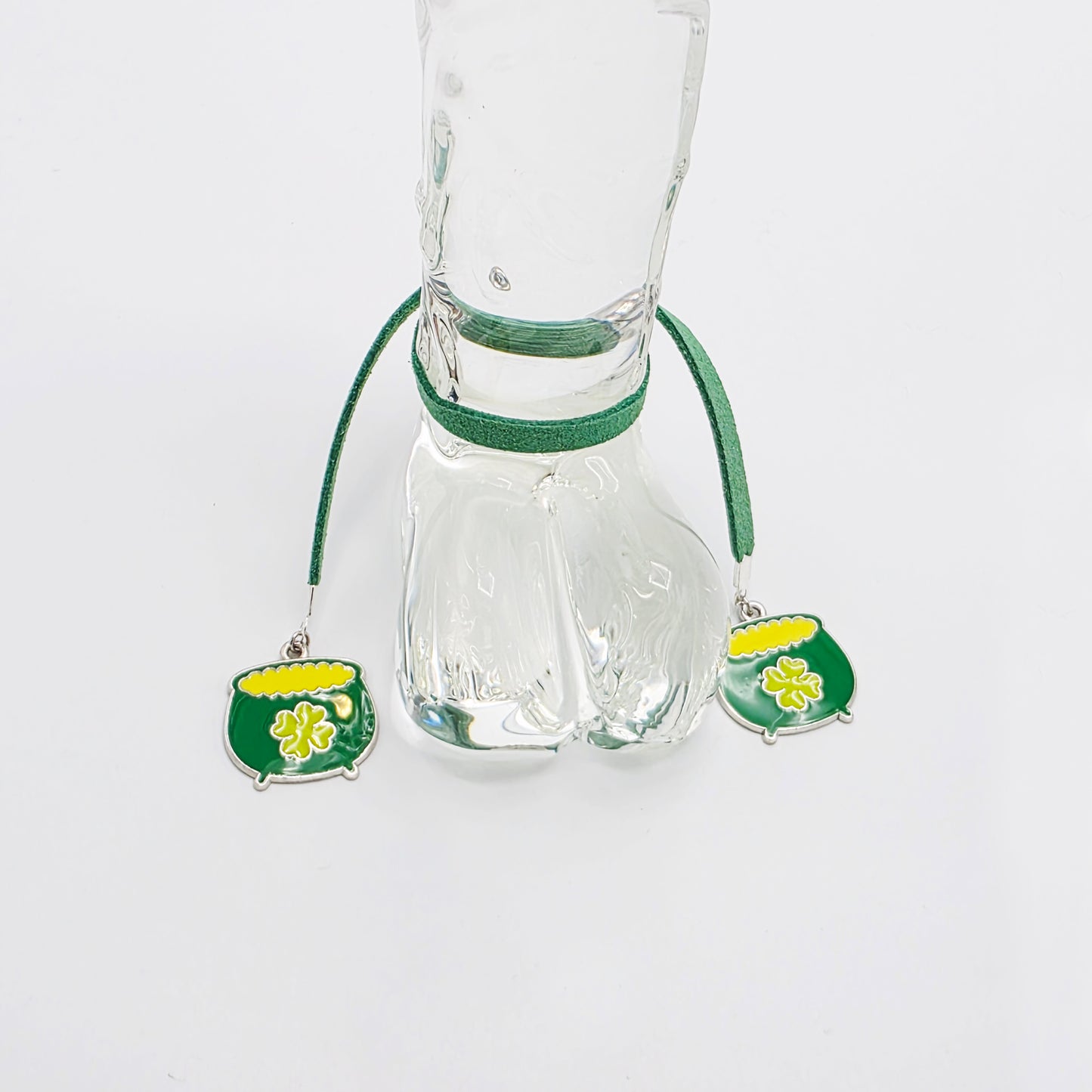 Pot O' Gold Penis Noose. Green Adjustable Cock Bracelet with Shamrock Pots of Gold Pendants.