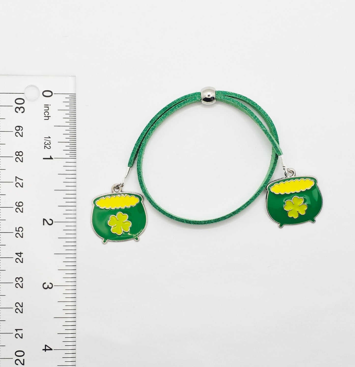 Pot O' Gold Penis Noose. Green Adjustable Cock Bracelet with Shamrock Pots of Gold Pendants.