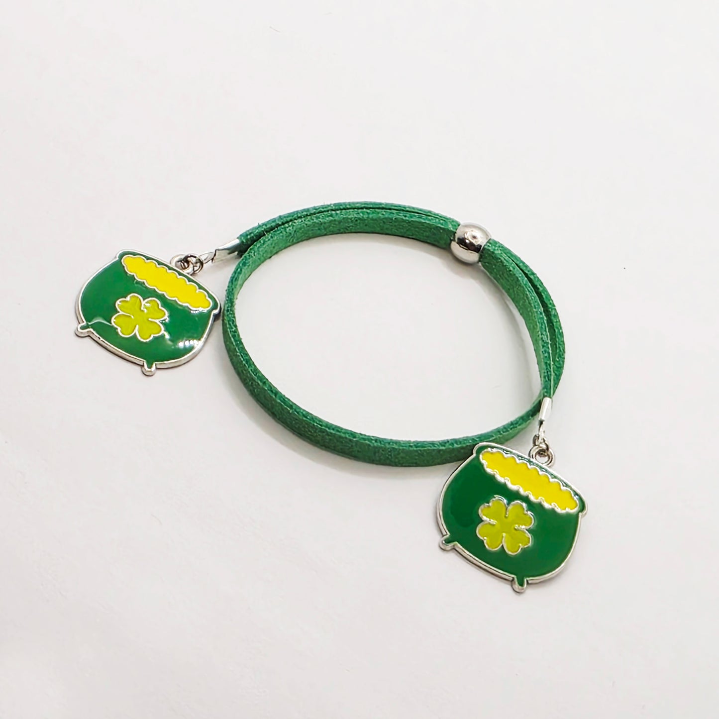 Pot O' Gold Penis Noose. Green Adjustable Cock Bracelet with Shamrock Pots of Gold Pendants.