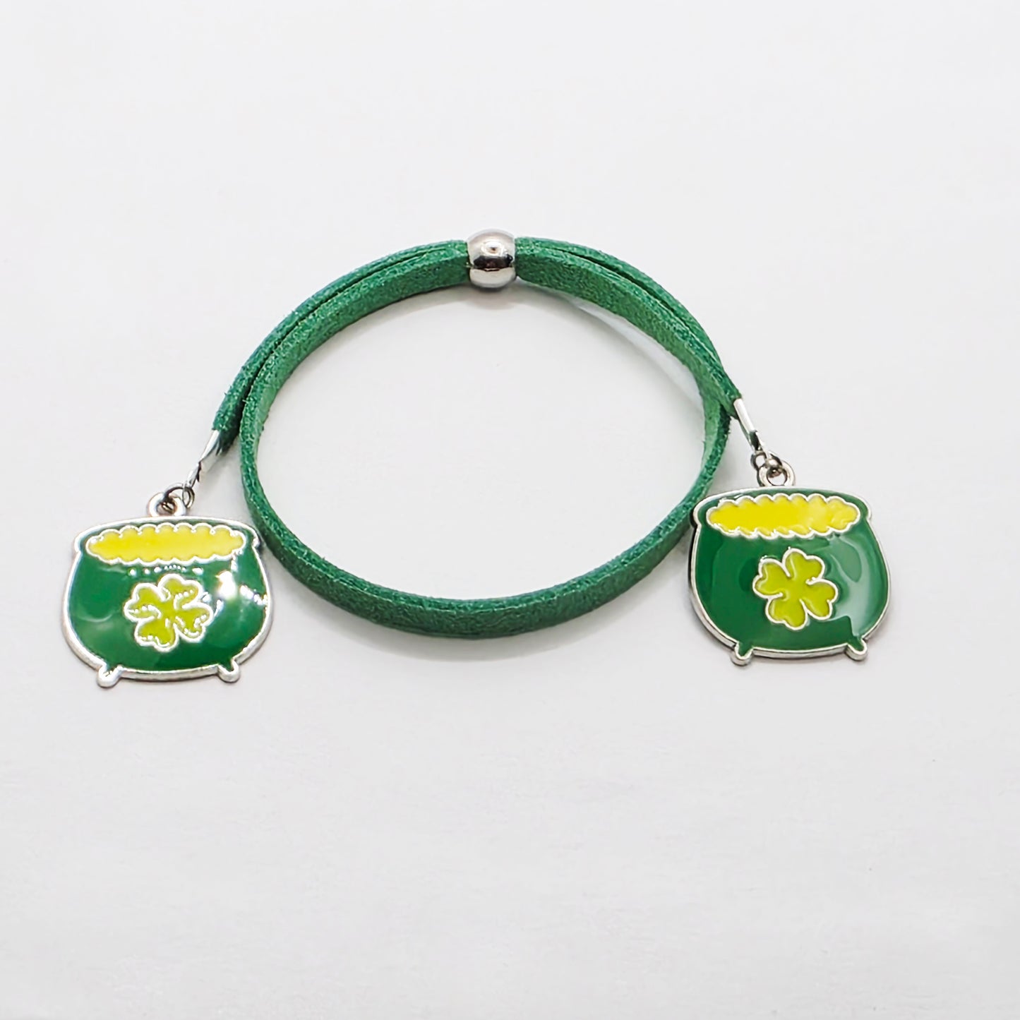 Pot O' Gold Penis Noose. Green Adjustable Cock Bracelet with Shamrock Pots of Gold Pendants.