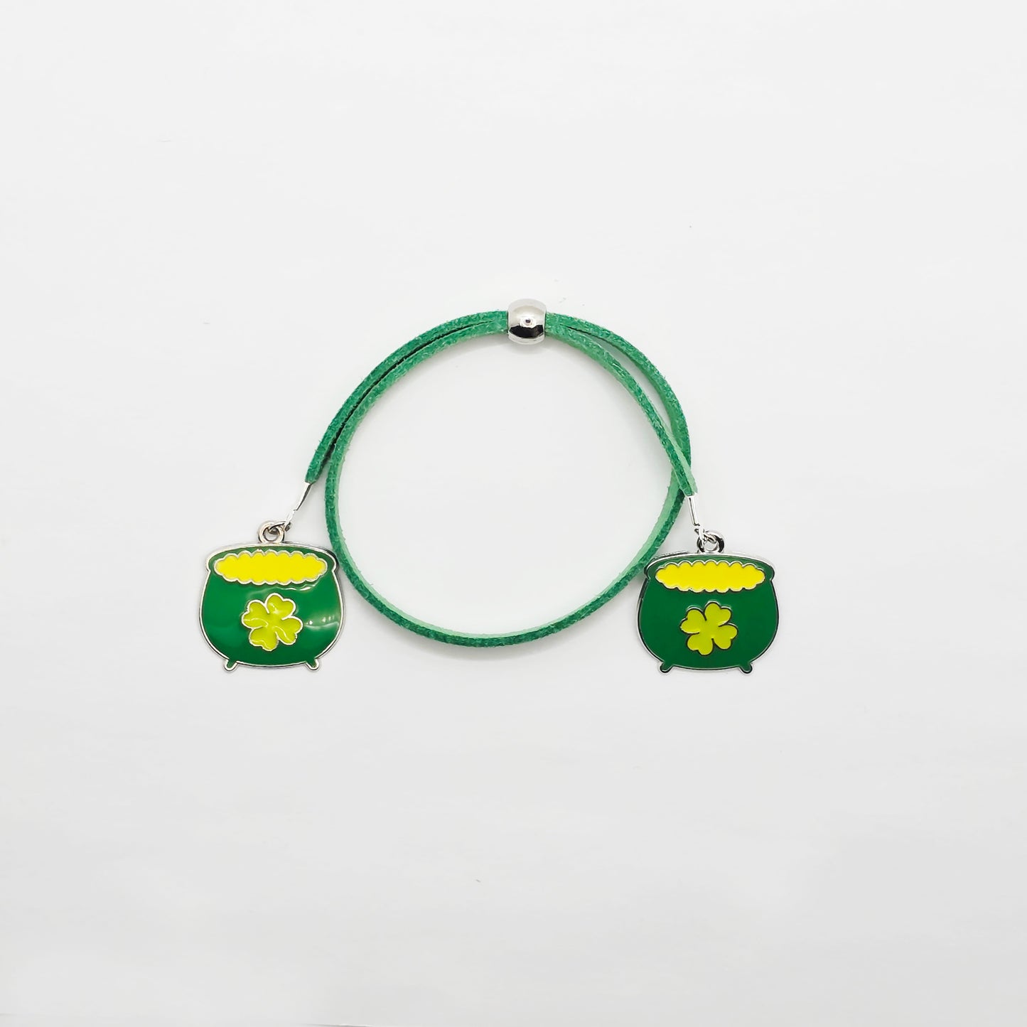 Pot O' Gold Penis Noose. Green Adjustable Cock Bracelet with Shamrock Pots of Gold Pendants.
