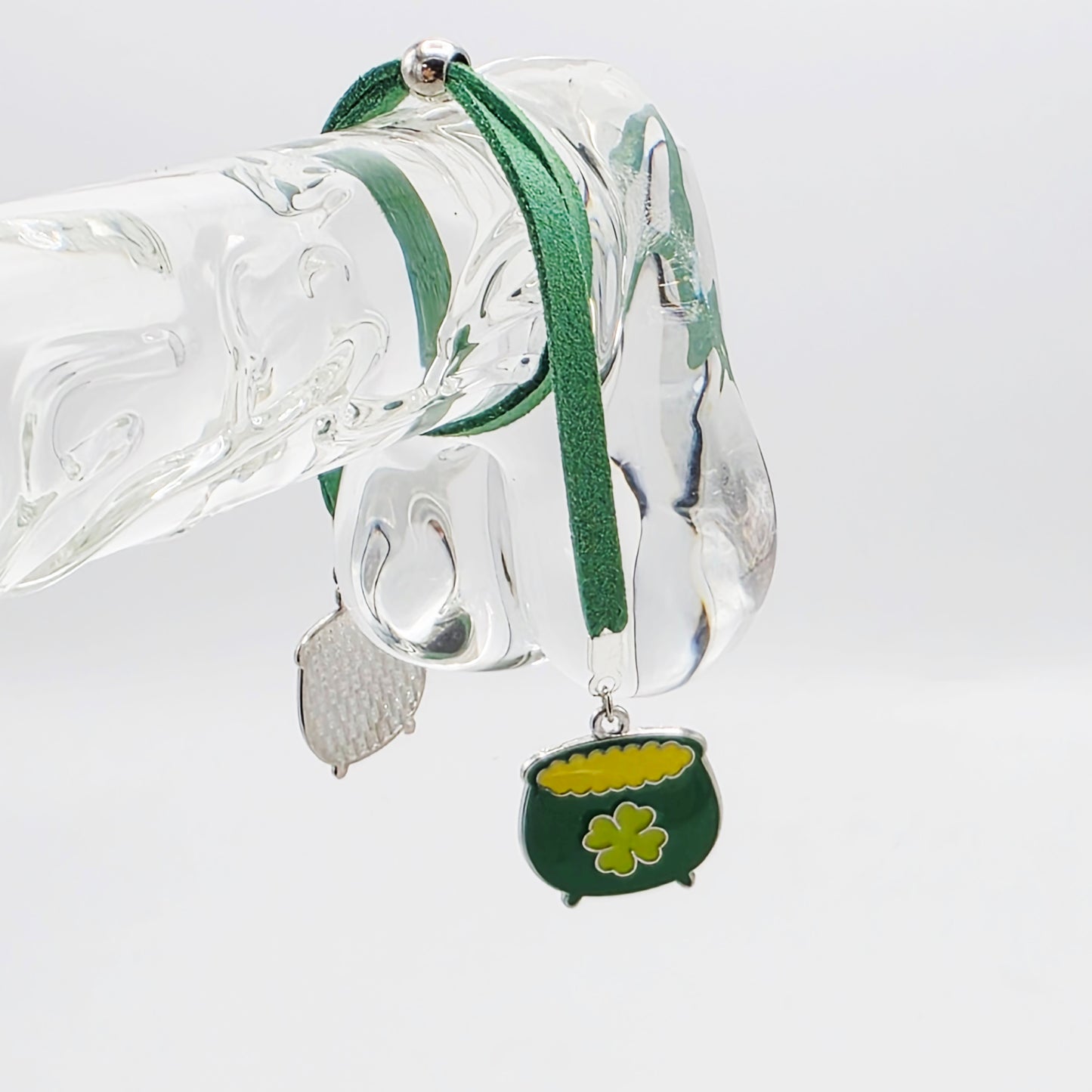 Pot O' Gold Penis Noose. Green Adjustable Cock Bracelet with Shamrock Pots of Gold Pendants.