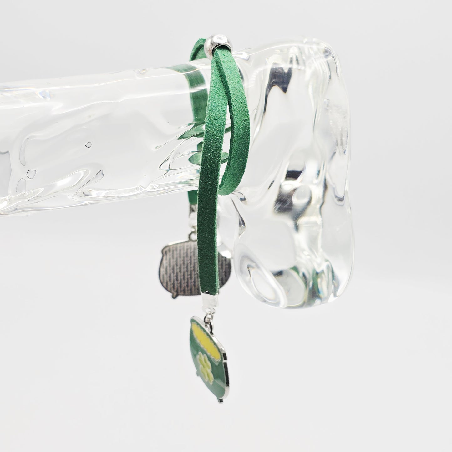 Pot O' Gold Penis Noose. Green Adjustable Cock Bracelet with Shamrock Pots of Gold Pendants.