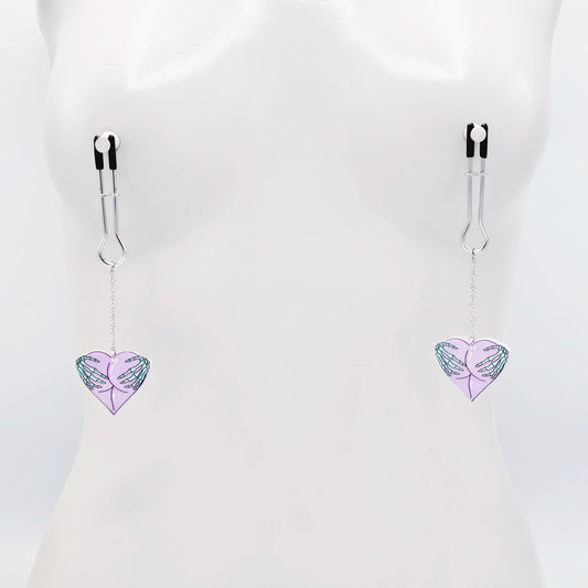 Nipple Clamps with Fun and Spooky Hearts. Straight Tweezer Clamps.