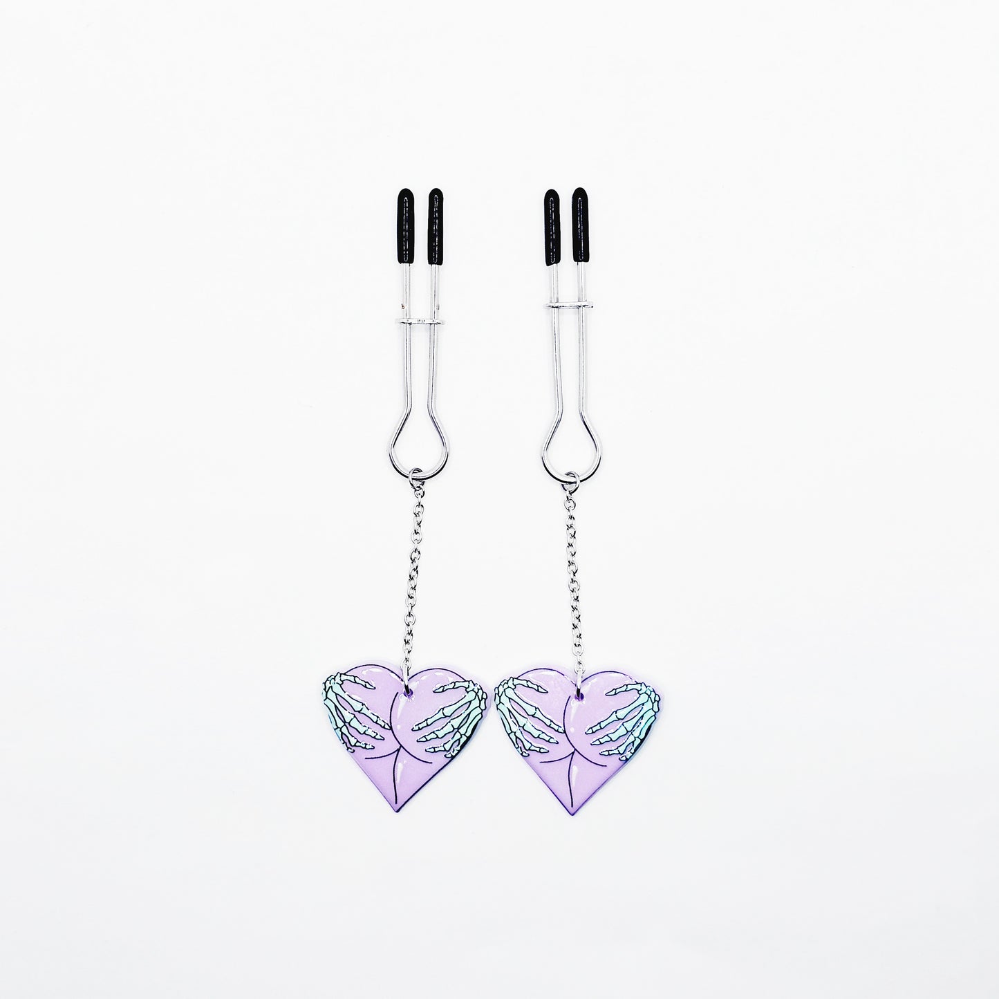 Nipple Clamps with Fun and Spooky Hearts. Straight Tweezer Clamps.