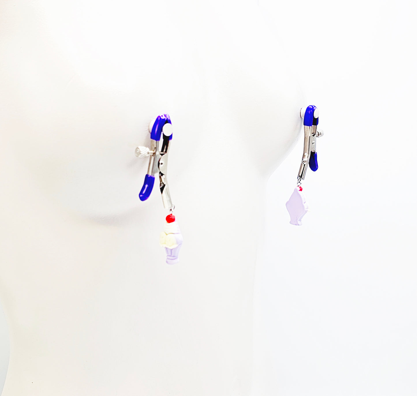 Purple Adjustable Nipple Clamps with Ice Cream Sundae for BDSM DDLG Summertime Fun!