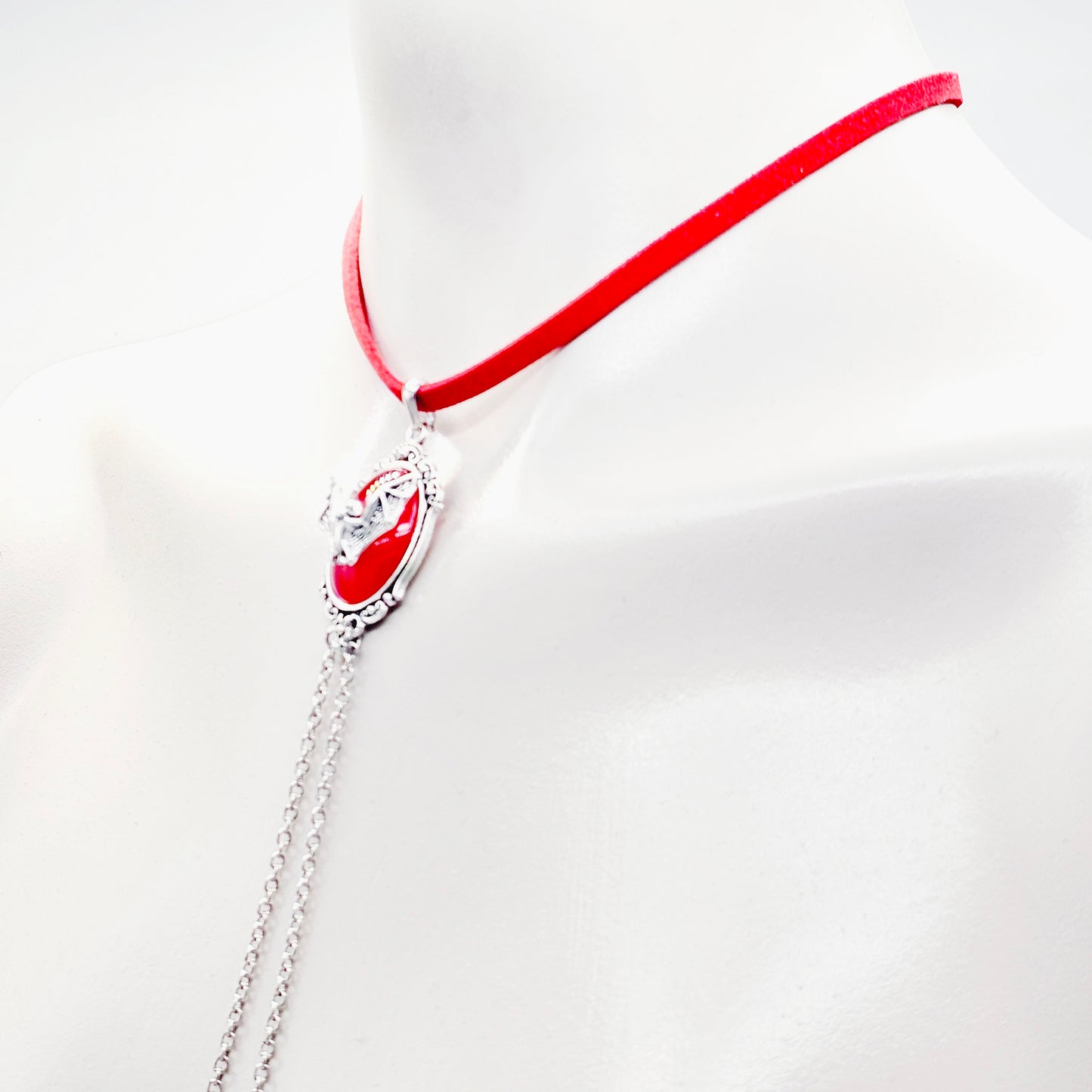 Nipple Noose Choker with Gothic Bat. Red or Black. Non Piercing Nipple Nooses or Nipple Clamps.