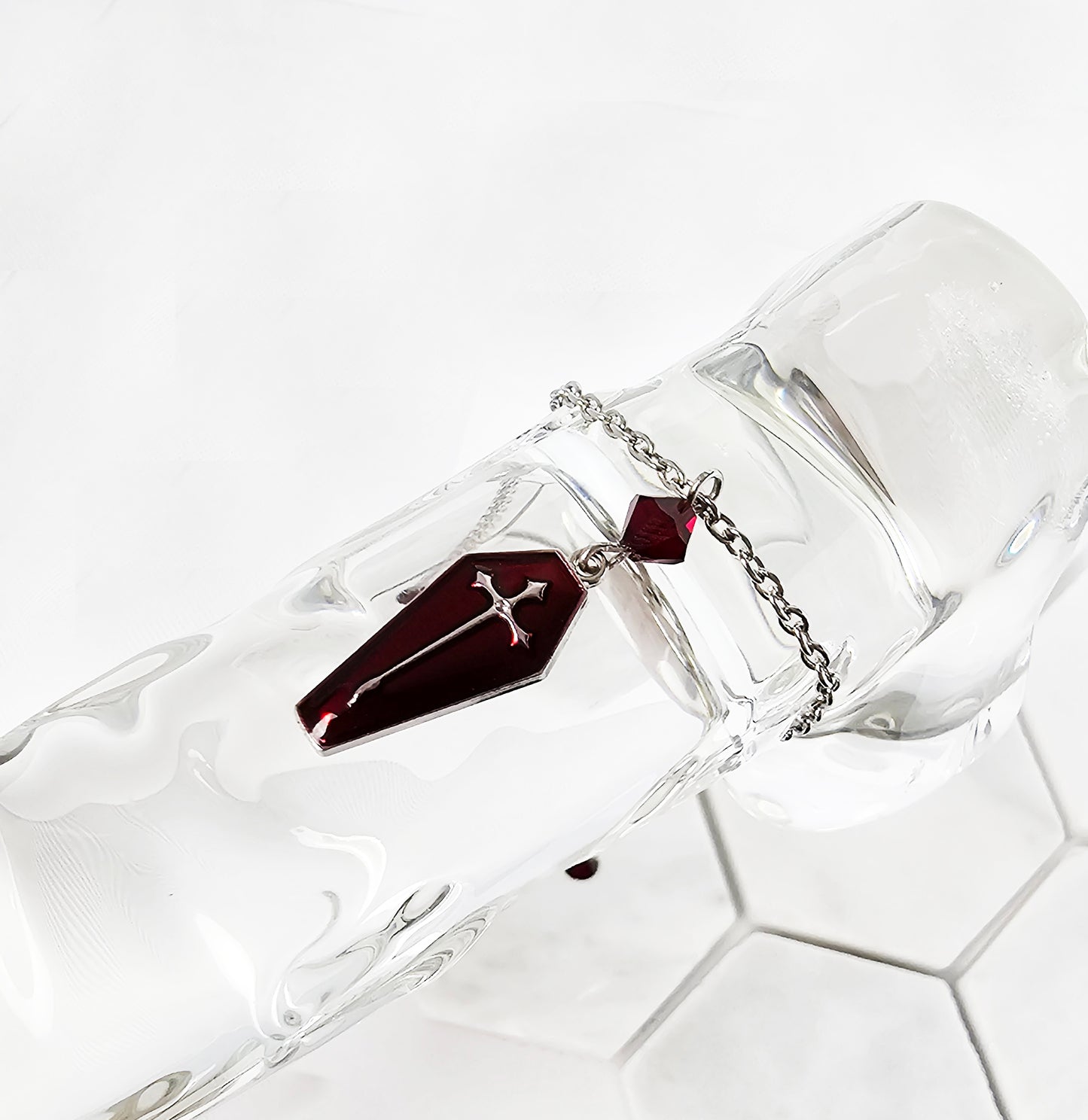 Penis Chain Noose for Halloween, Gothic. Red Crystal and Coffin Genital Bracelet. Non Piercing MATURE Body Jewelry For Men.