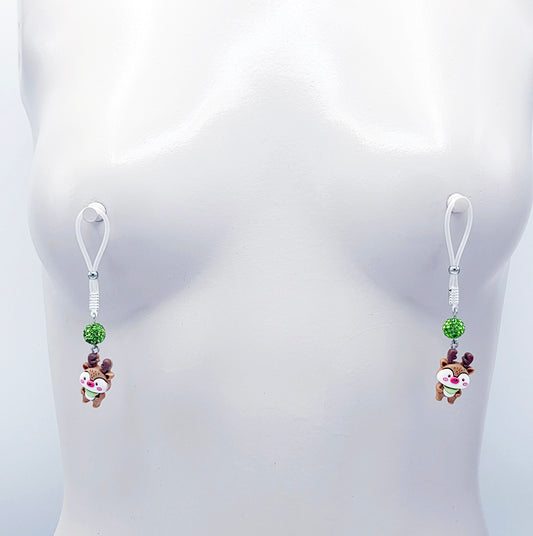 Reindeer Nipple Nooses or Clamps. Cute and Kinky Holiday Nipple Jewelry