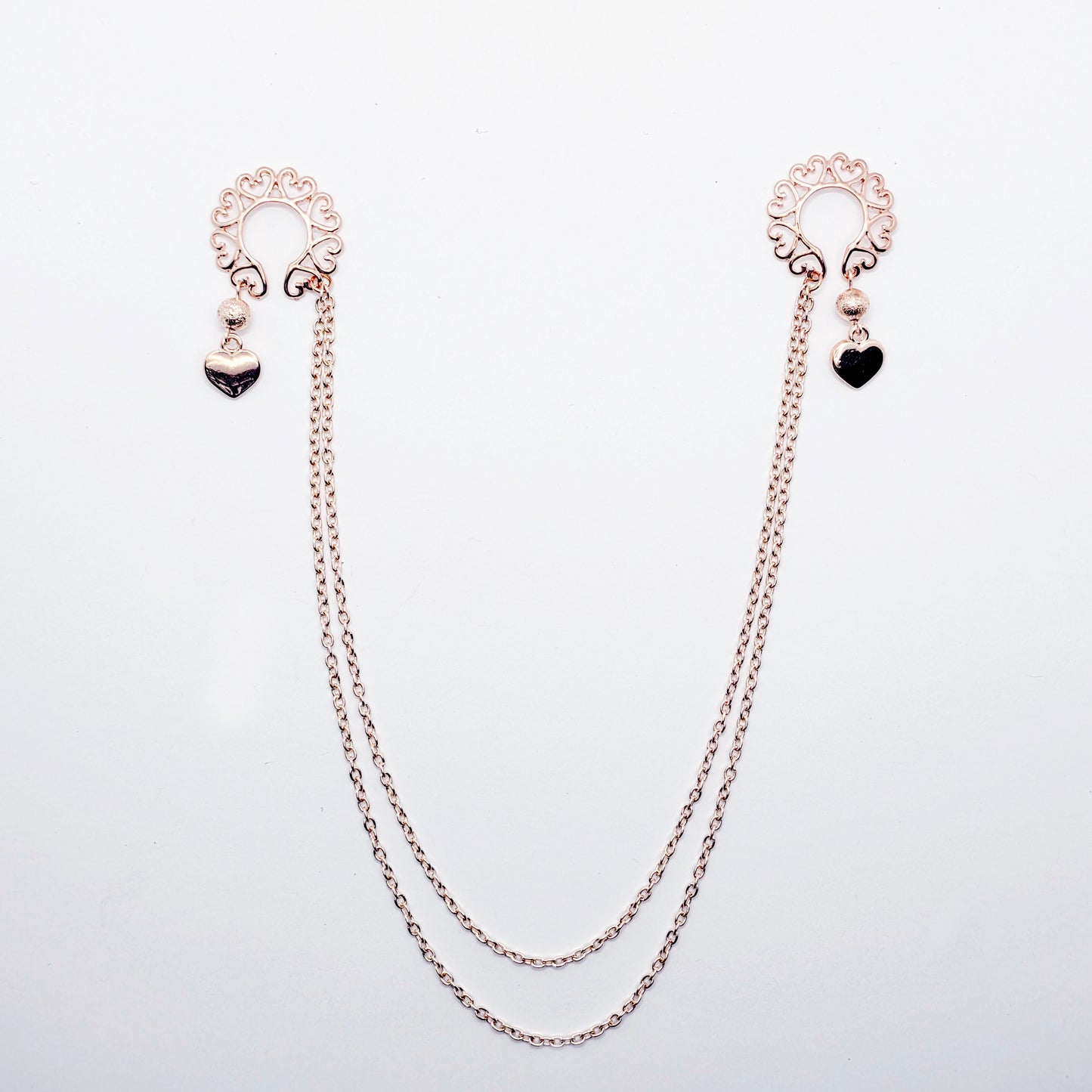 Rose Gold Nipple Shields, Chain Attached. Non-Piercing Nipple Jewelry.