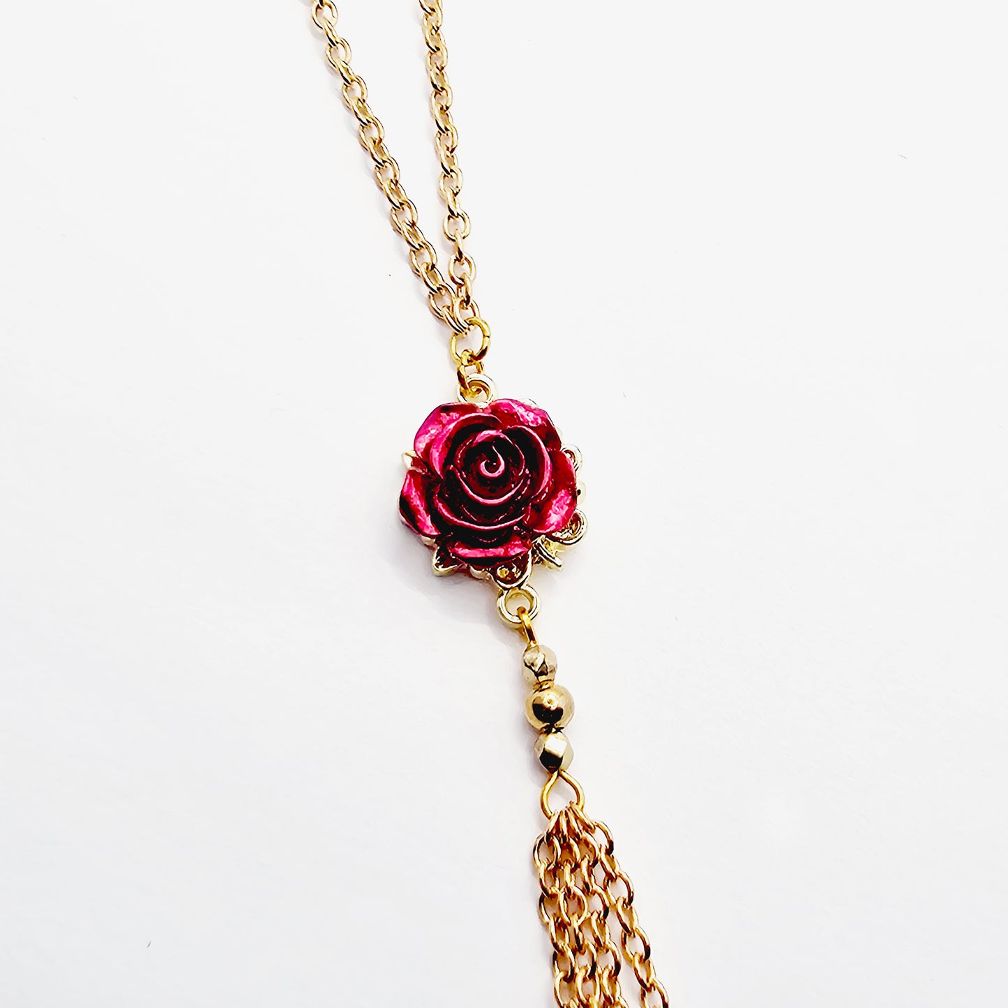 Elegant Gold Necklace to Nipple with Red Roses and Your Choice of Nipple Attachment, Non Piercing. Nooses or Nipple Clamps.