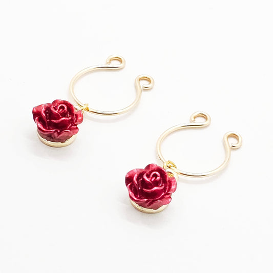 Gold Non-Piercing Nipple Rings with Red Roses