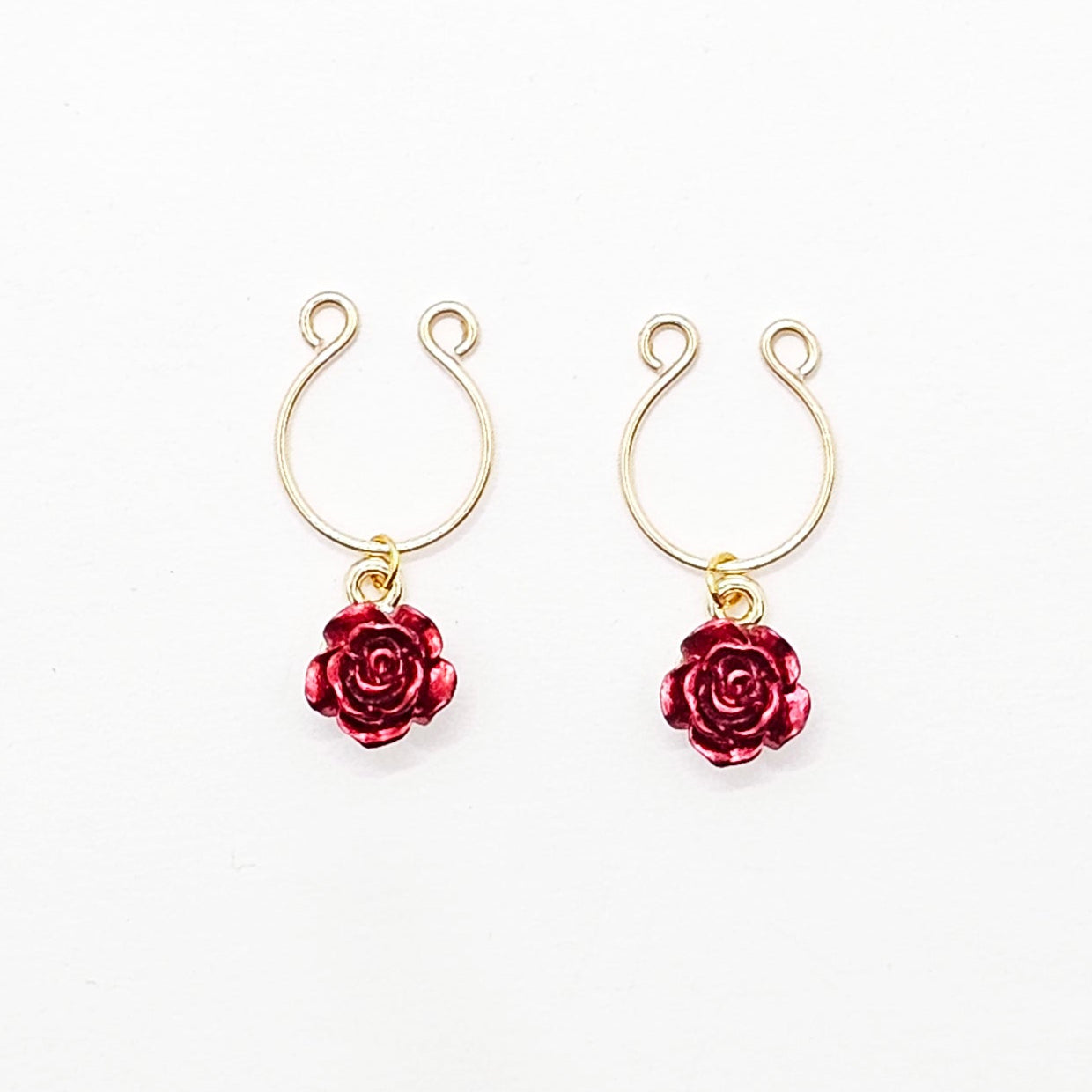 Gold Non-Piercing Nipple Rings with Red Roses