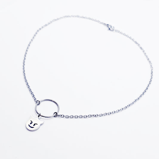 Unisex Sub Collar, Stainless Steel Circle of O with Naughty Devil Pendant. BDSM Submissive Day Collar