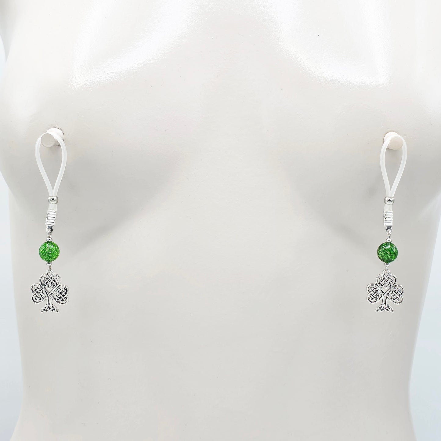 Non Piercing Nipple Dangles with Celtic Shamrocks on Soft Nipple Nooses or Your Choice of Nipple Clamps. BDSM