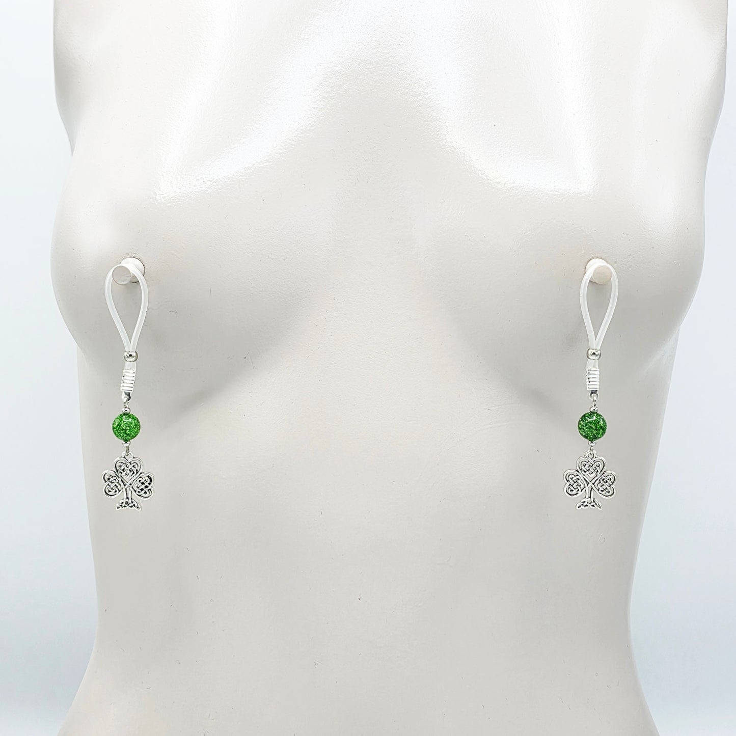 Non Piercing Nipple Dangles with Celtic Shamrocks on Soft Nipple Nooses or Your Choice of Nipple Clamps. BDSM