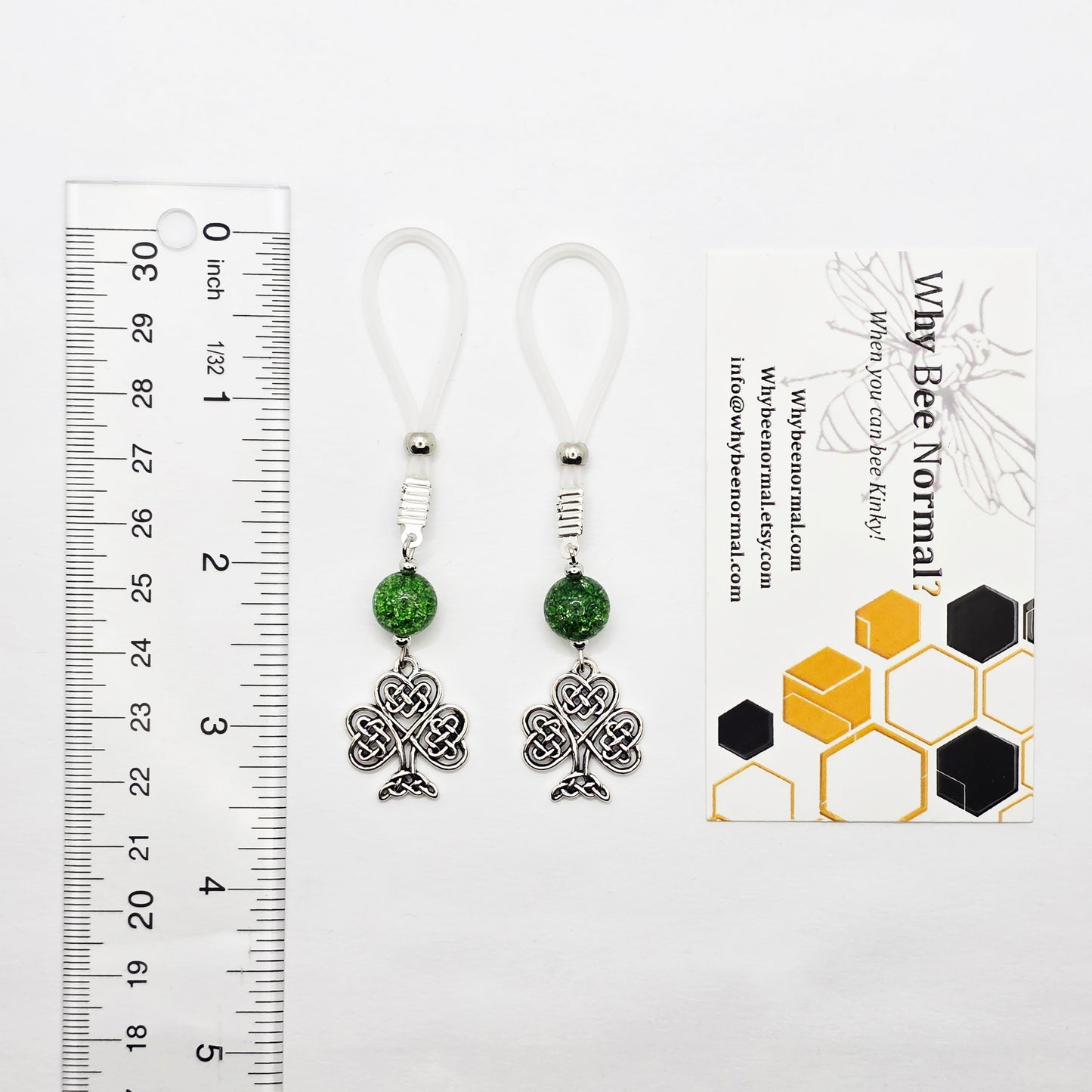 Non Piercing Nipple Dangles with Celtic Shamrocks on Soft Nipple Nooses or Your Choice of Nipple Clamps. BDSM