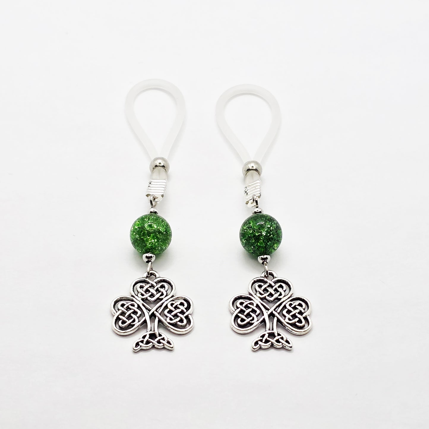 Non Piercing Nipple Dangles with Celtic Shamrocks on Soft Nipple Nooses or Your Choice of Nipple Clamps. BDSM