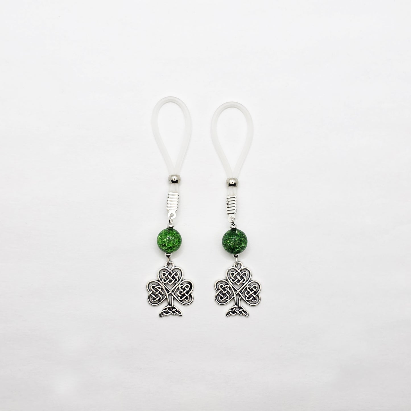 Non Piercing Nipple Dangles with Celtic Shamrocks on Soft Nipple Nooses or Your Choice of Nipple Clamps. BDSM
