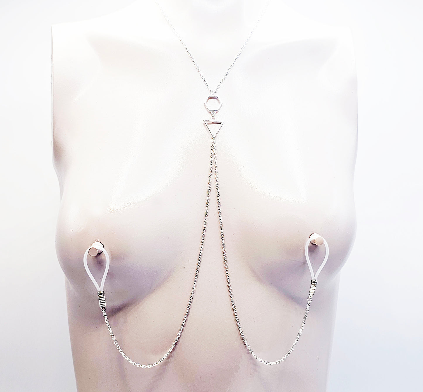 Sexy Geometric Necklace to Nipple Non-Piercing or Use with Pierced or Nipple Clamps
