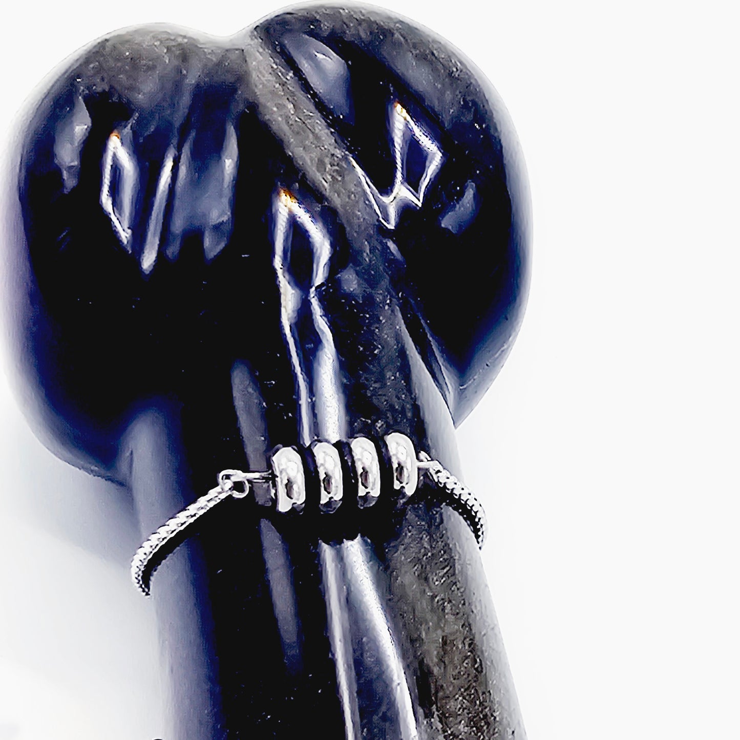 Penis Chain Noose Bracelet with Ribbed Rolling Barrel. Non-Piercing Genital Jewelry for Men