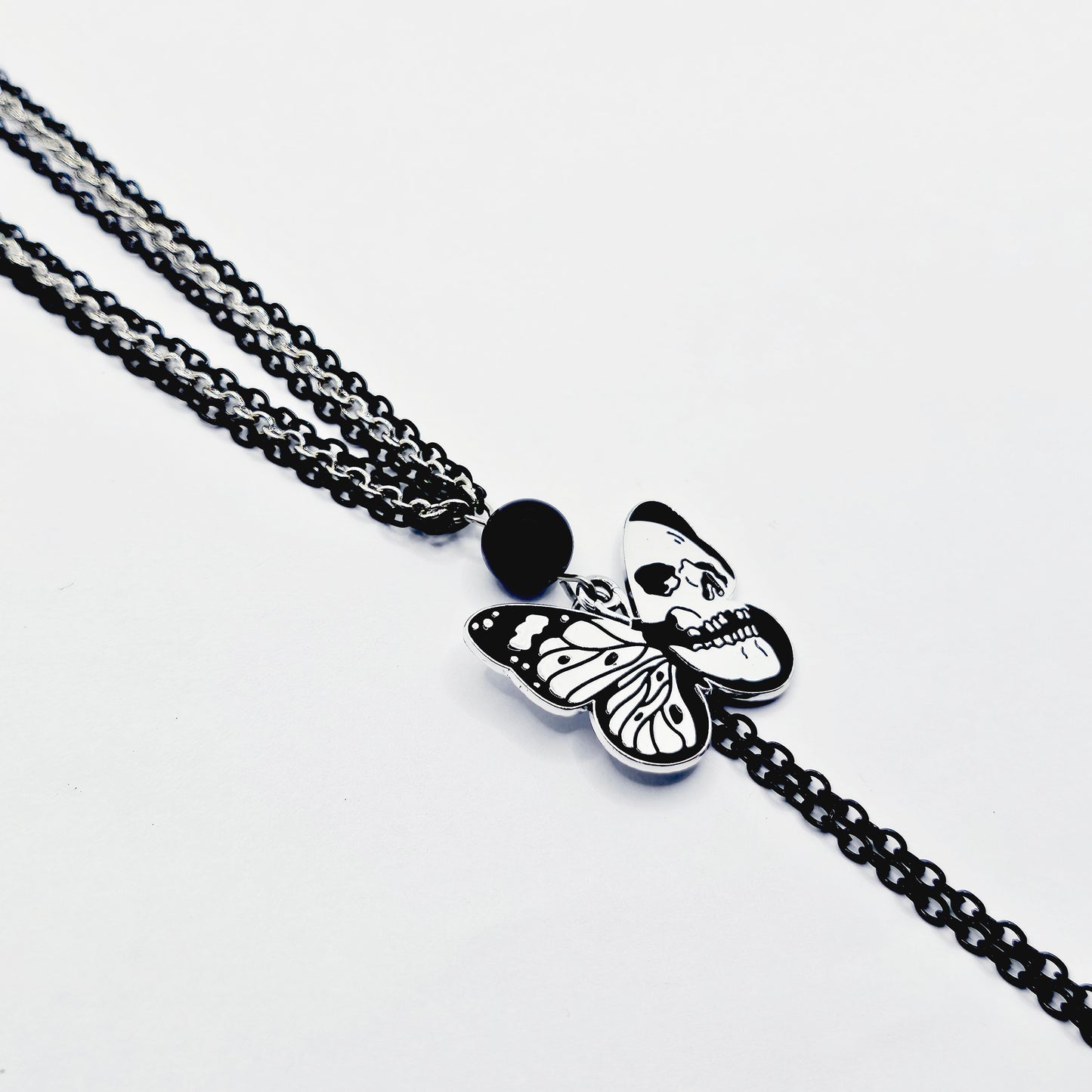 Nipple Chain Necklace, Black and Silver with Skull Butterflies. Non Piercing Nipple Nooses or Nipple Clamps.
