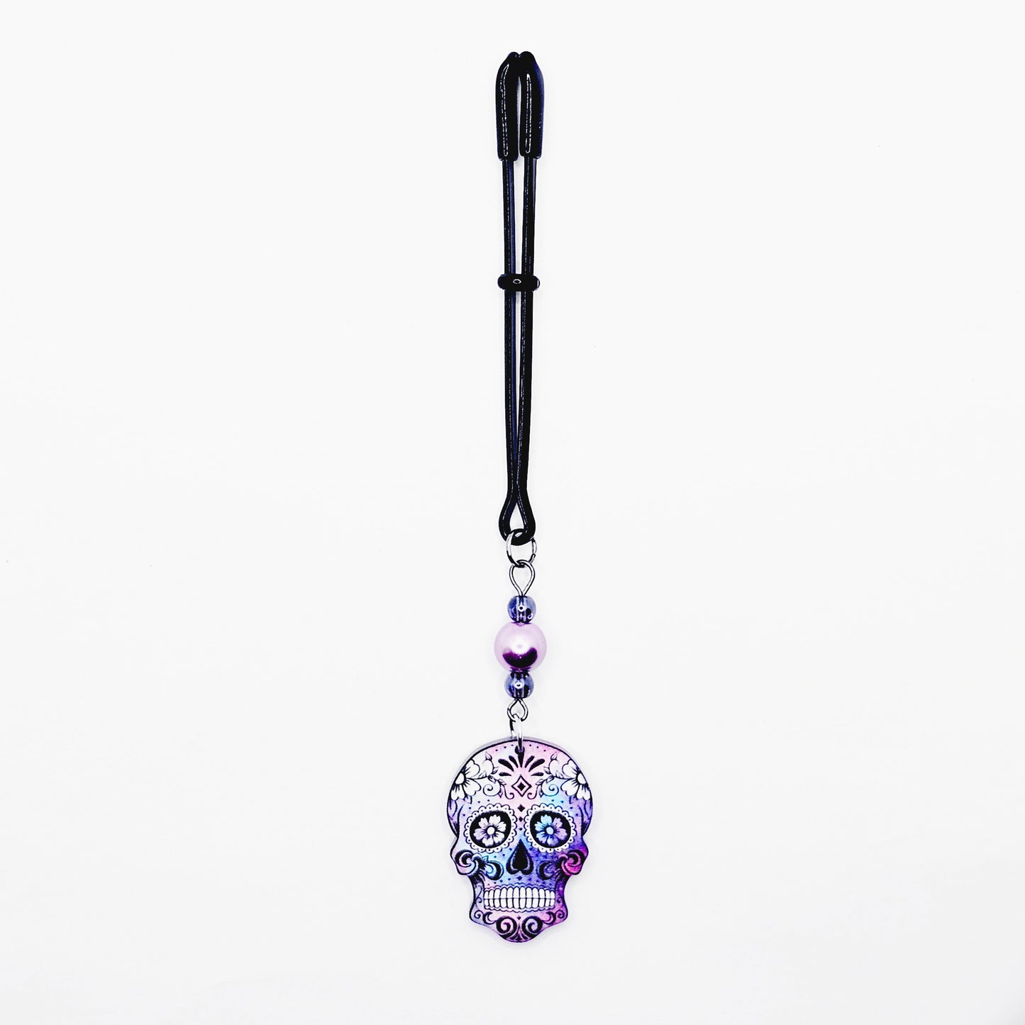 Clit Clamp with Sugar Skull. Tweezer Clitoral Clamp with Prety Beads and Skull.