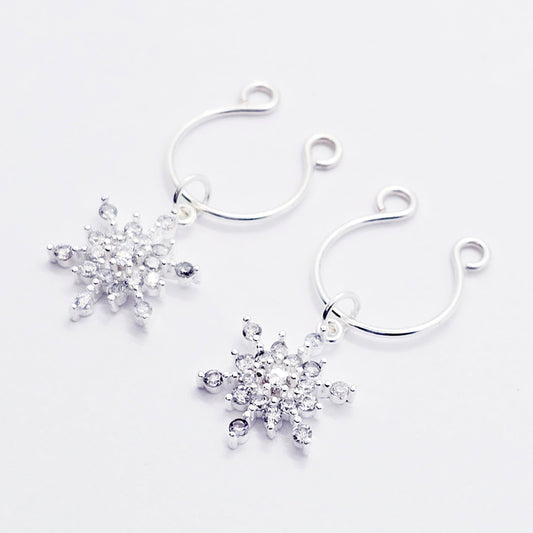 Sterling Silver Sparkling Snowflake Non-Piercing Nipple Rings