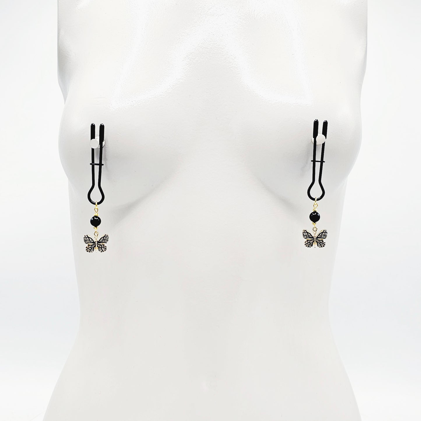 Black straight Tweezer Nipple Clamps with Butterflies