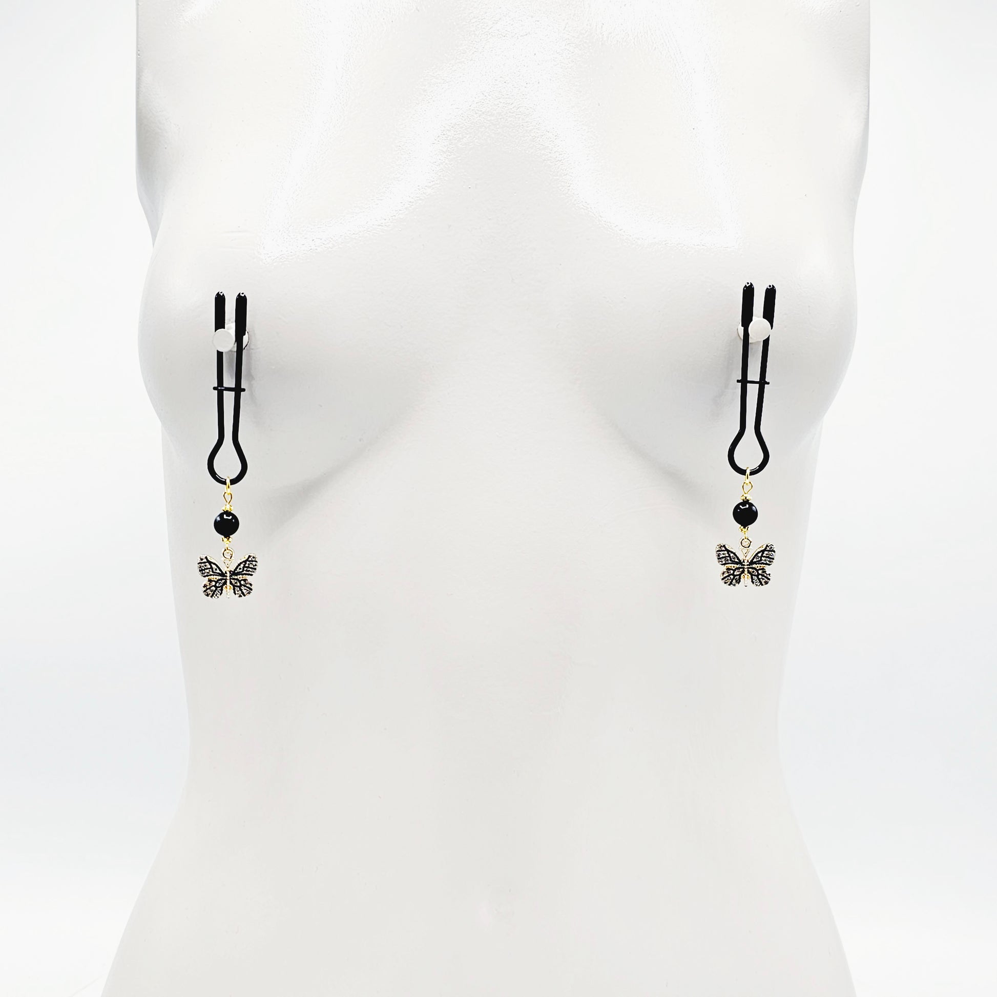 Black straight Tweezer Nipple Clamps with Butterflies