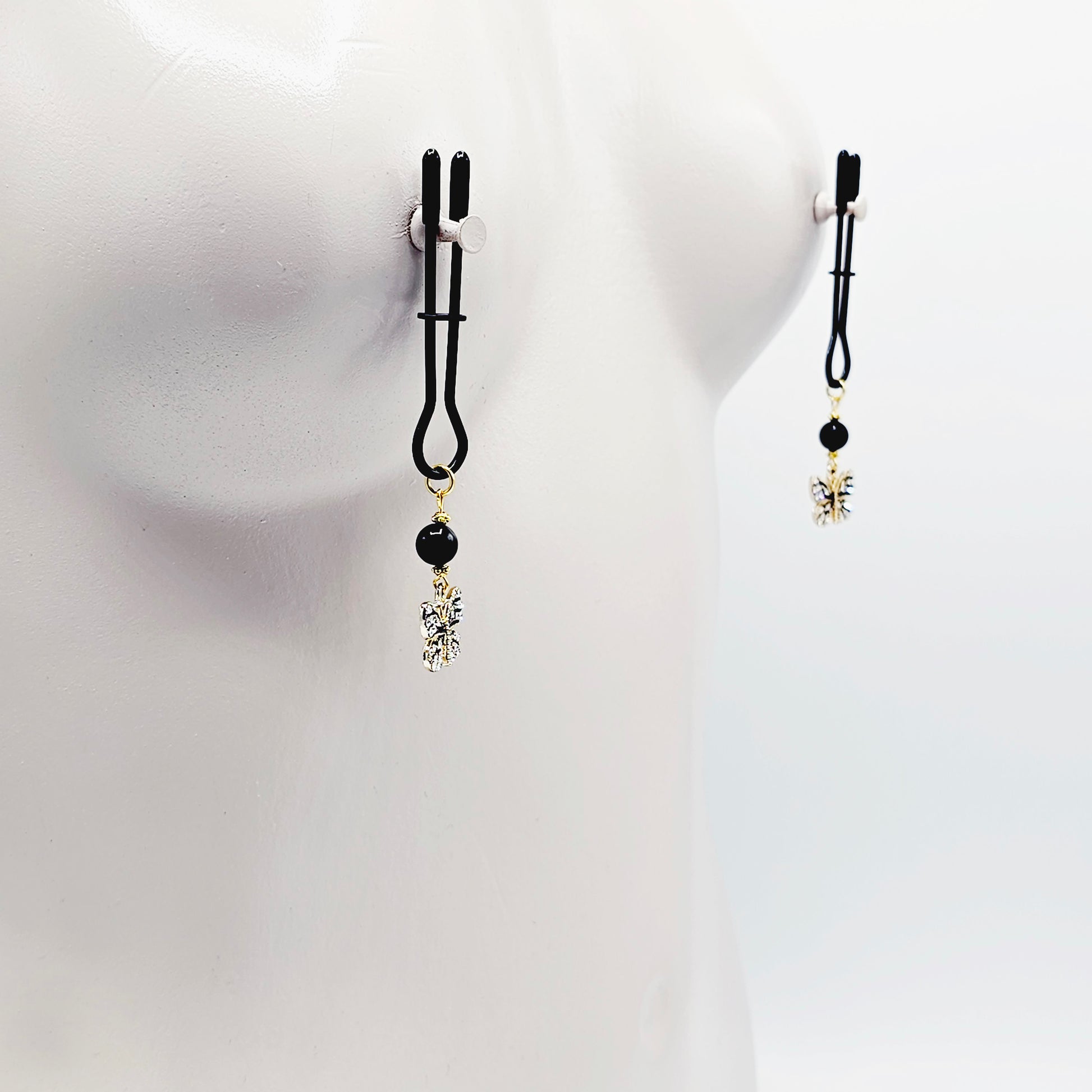 Black straight Tweezer Nipple Clamps with Butterflies